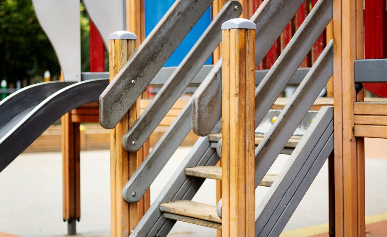 A dirty playground parts with stained surface.