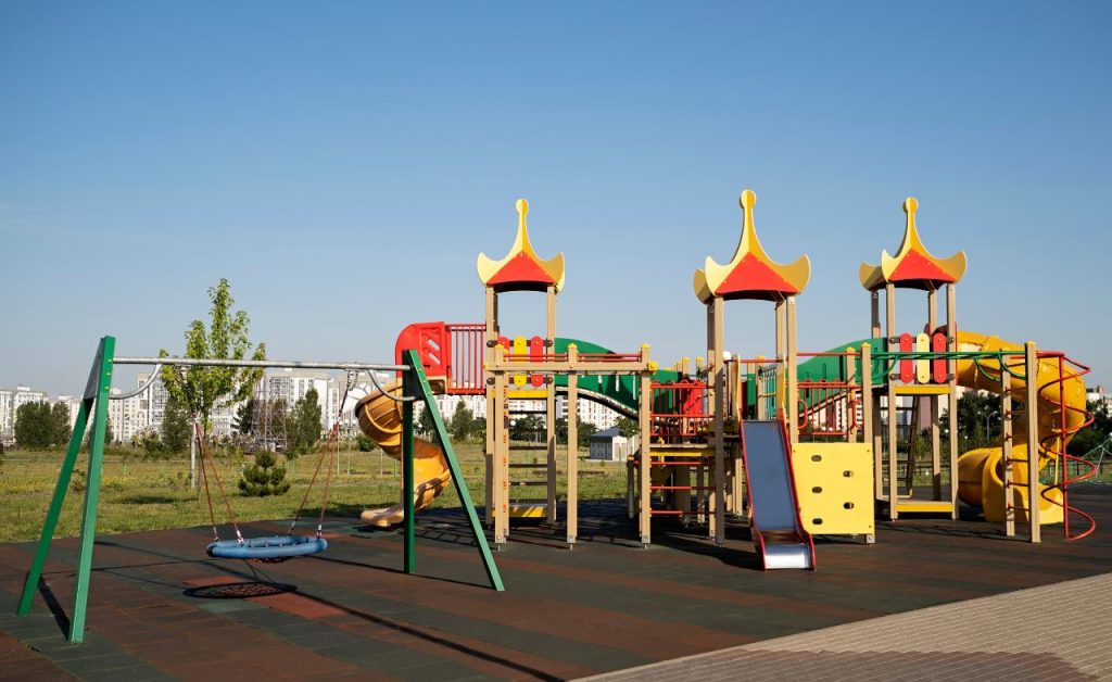 A complete outdoor playground set.